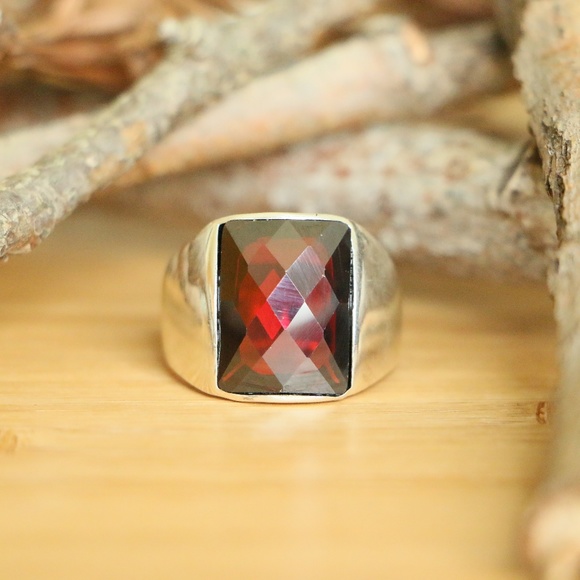 Grand Bazaar Jewelers Other - 925 Sterling Silver Men's Ring With Red Cubic Zirc